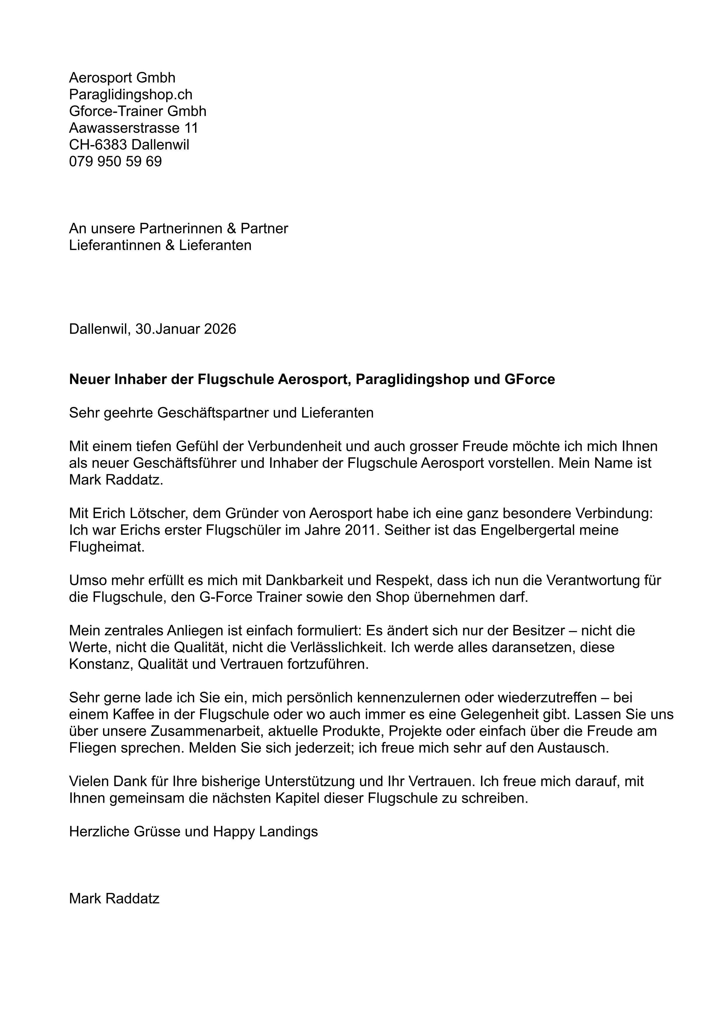 Brief von Mark Raddatz